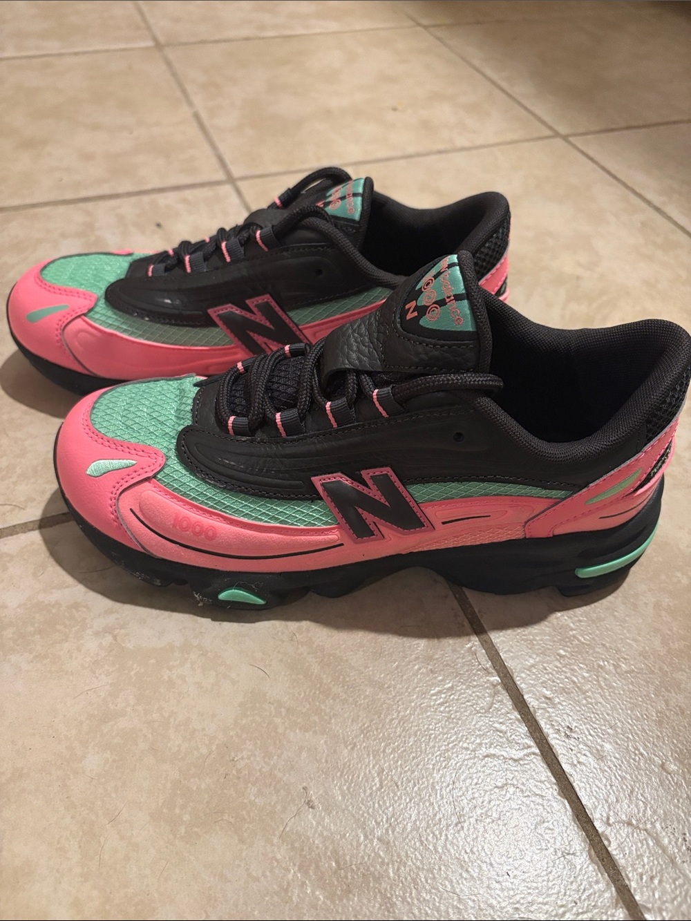 New Balance 1000 Sneakers in Pink & Mint with Black Accents
